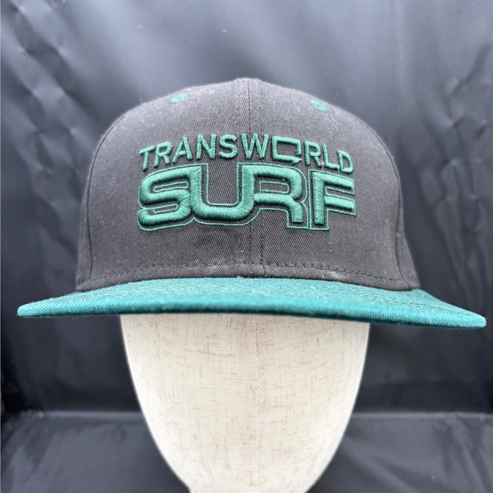New Era Transworld Surf Snapback Hat Black Green Embroidered Logo Flat Brim Cap